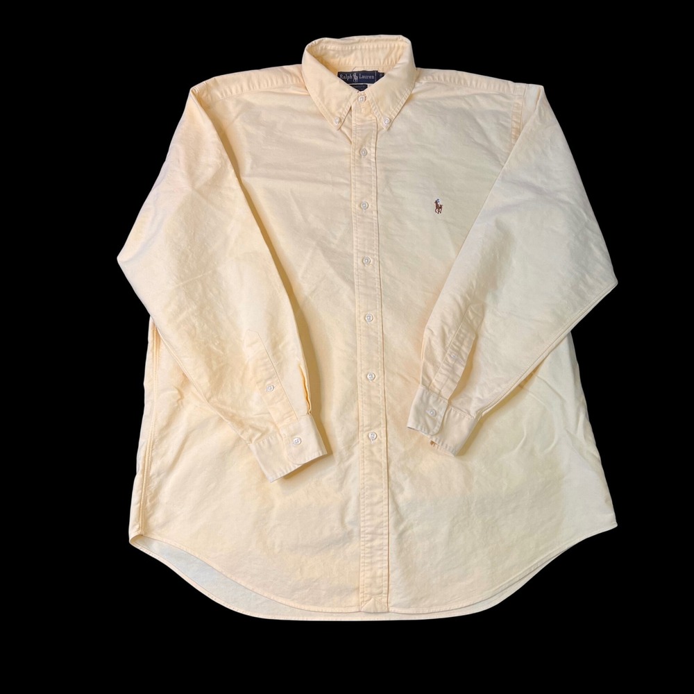 Ralph Lauren Yarmouth Yellow Oxford Button Down Shirt Mens Large 16.5 34 Pony